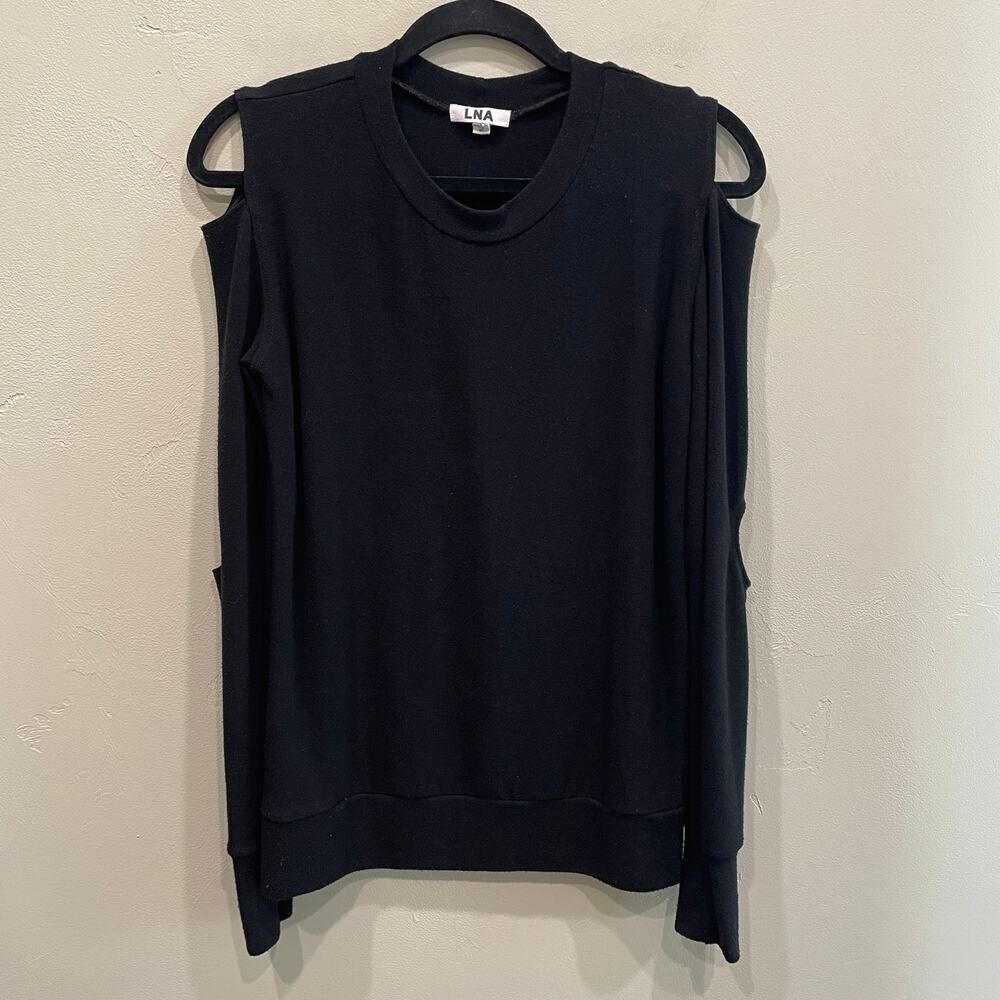 LNA Cold Shoulder Long Sleeve Top in Black - Size: XS